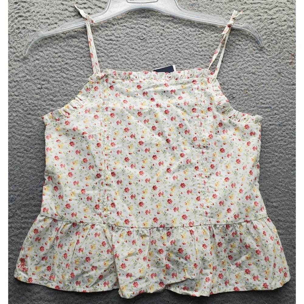 Polo Ralph Lauren Cami Top Youth Kids Large Multi Floral Linen Blend Ruffle Hem